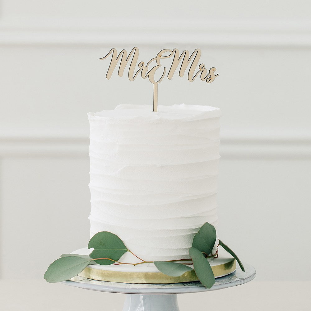 NATURAL WOOD CAKE TOPPER - MR. & MRS.