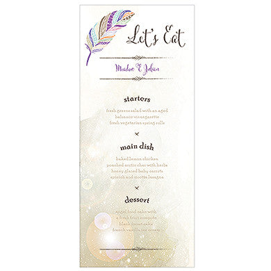 FEATHER WHIMSY MENU CARD - AyaZay Wedding Shoppe