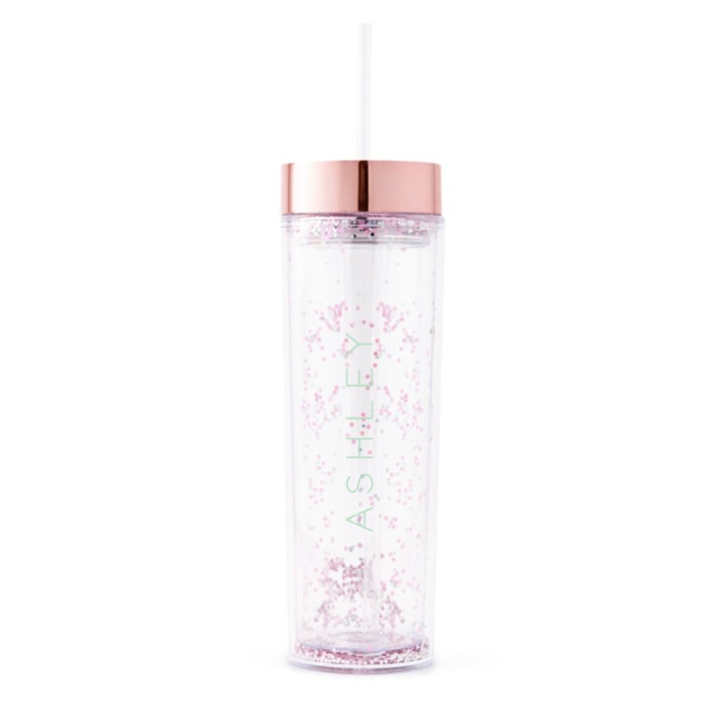 ROSE GOLD PLASTIC DRINK TUMBLER - VERTICAL LINE PRINTING