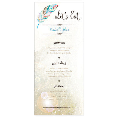 FEATHER WHIMSY MENU CARD - AyaZay Wedding Shoppe