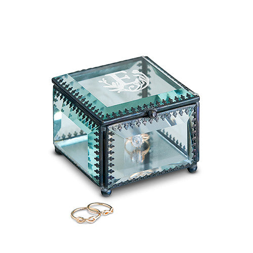 VINTAGE INSPIRED GLASS JEWELLERY BOX - MODERN FAIRY TALE MONOGRAM ETCHING - AyaZay Wedding Shoppe