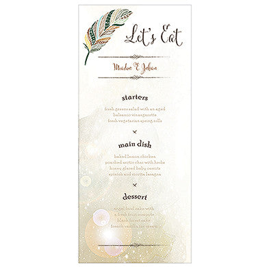 FEATHER WHIMSY MENU CARD - AyaZay Wedding Shoppe