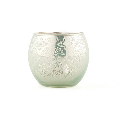 LARGE GLASS GLOBE VOTIVE HOLDER WITH REFLECTIVE LACE PATTERN (4/pkg) - available in 4 colours - AyaZay Wedding Shoppe