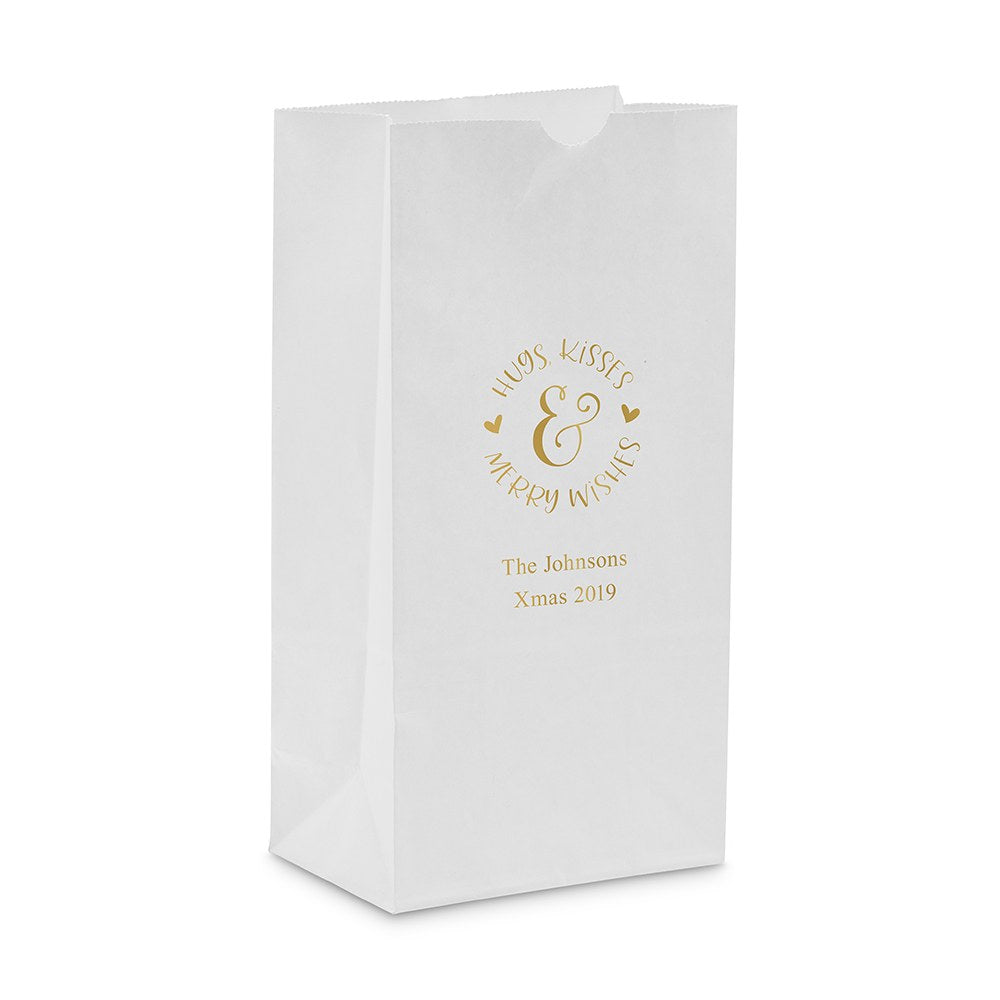 HUGS, KISSES & MERRY WISHES BLOCK BOTTOM GUSSET PAPER GOODIE BAGS