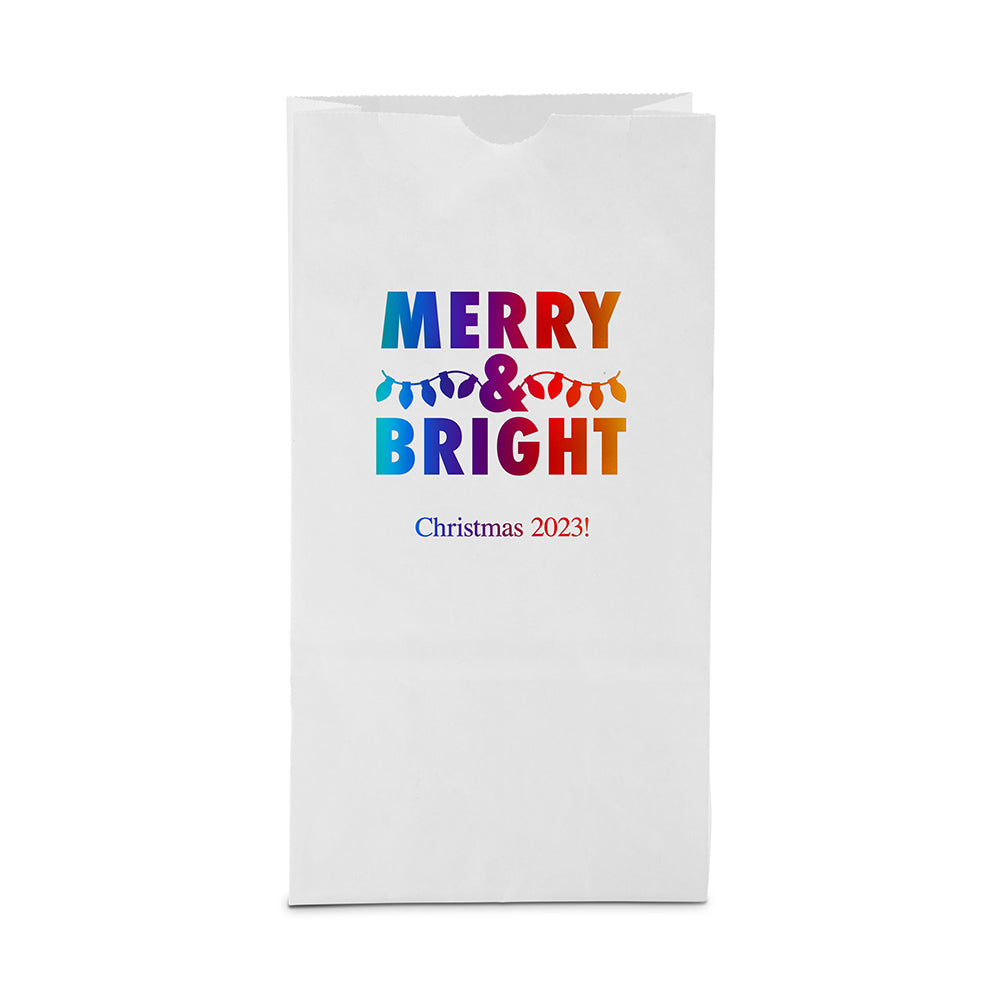 MERRY & BRIGHT BLOCK BOTTOM GUSSET PAPER GOODIE BAGS