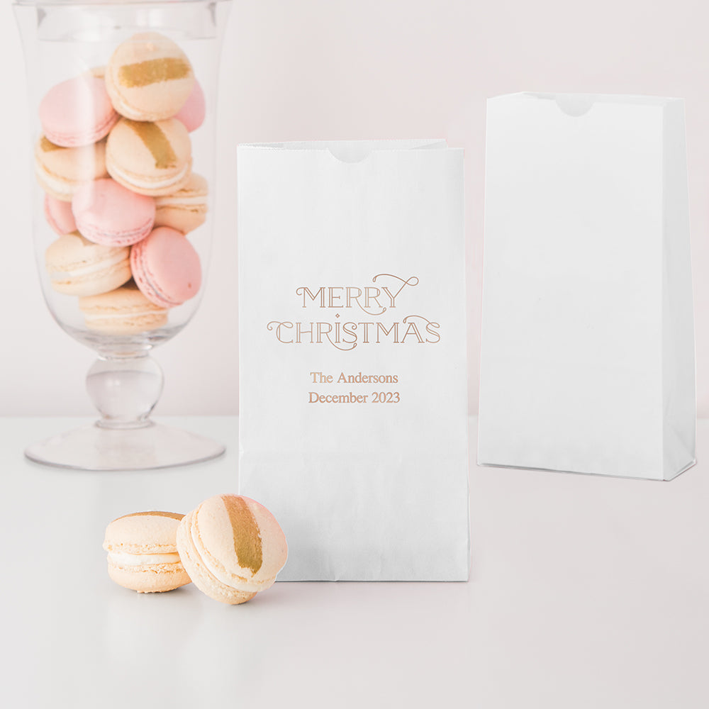 MERRY MIDNIGHT MERRY CHRISTMAS TREES BLOCK BOTTOM GUSSET PAPER GOODIE BAGS