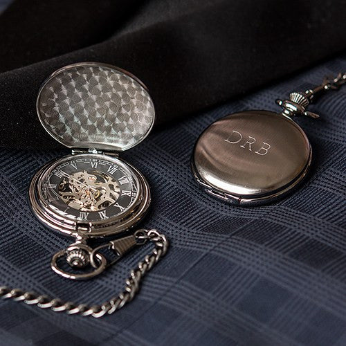 GUNMETAL MECHANICAL POCKET WATCH - AyaZay Wedding Shoppe