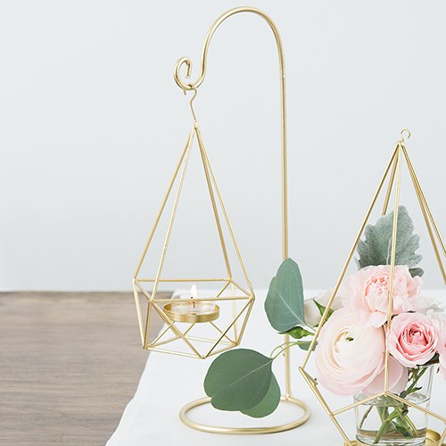 LARGE GOLD GEOMETRIC HANGING TEALIGHT HOLDER (2/pkg) - AyaZay Wedding Shoppe