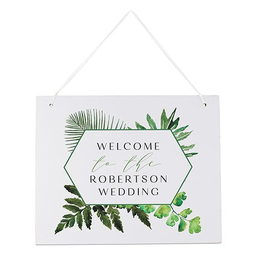 MEDIUM PERSONALIZED WOODEN WEDDING SIGN - SEMI-OPEN MESSAGE WHITE GREENERY COLLAGE - AyaZay Wedding Shoppe