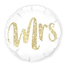 MYLAR FOIL HELIUM PARTY BALLOON WEDDING DECORATION - WHITE WITH GOLD MRS. GLITTER - AyaZay Wedding Shoppe