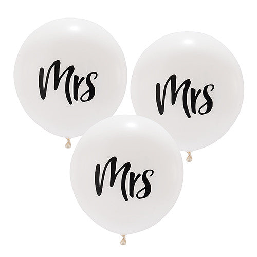 17" LARGE WHITE ROUND WEDDING BALLOONS - "MRS" (3/pkg) - AyaZay Wedding Shoppe