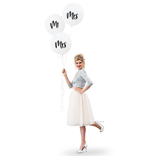 17" LARGE WHITE ROUND WEDDING BALLOONS - "MRS" (3/pkg) - AyaZay Wedding Shoppe