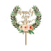 NATURAL WOOD FULL COLOUR CAKE TOPPER - FLORAL HAPPILY EVER AFTER