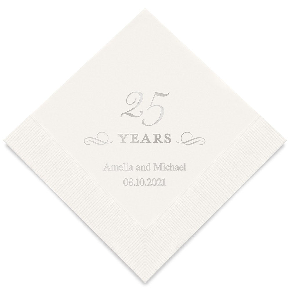 PERSONALIZED FOIL PRINTED PAPER NAPKINS - 25 Years
(50/pkg)