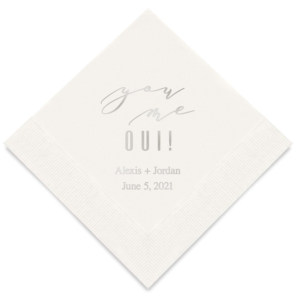 PERSONALIZED FOIL PRINTED PAPER NAPKINS - You Me Oui!
(50/pkg)