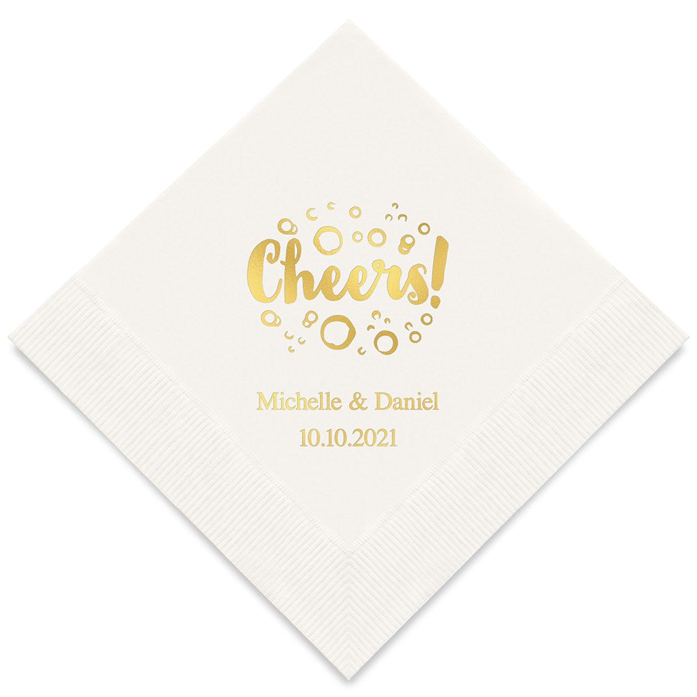 PERSONALIZED FOIL PRINTED PAPER NAPKINS - Cheers With Bubbles
(50/pkg)