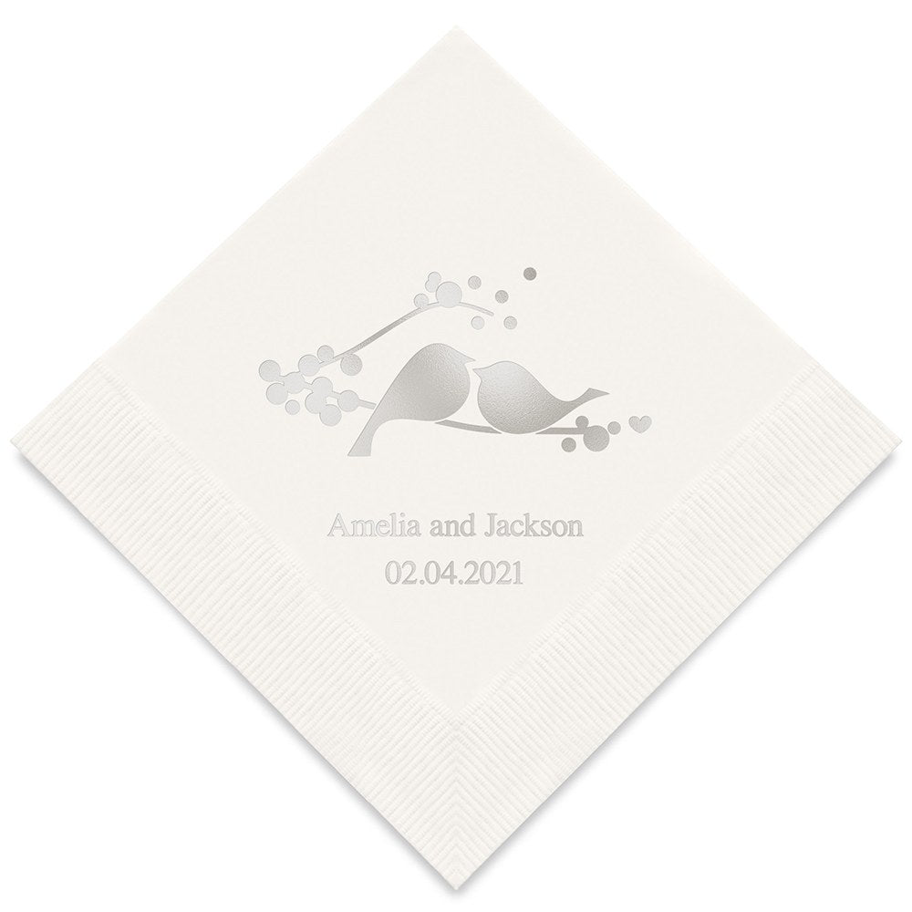 PERSONALIZED FOIL PRINTED PAPER NAPKINS - Love Birds
 (50/pkg)