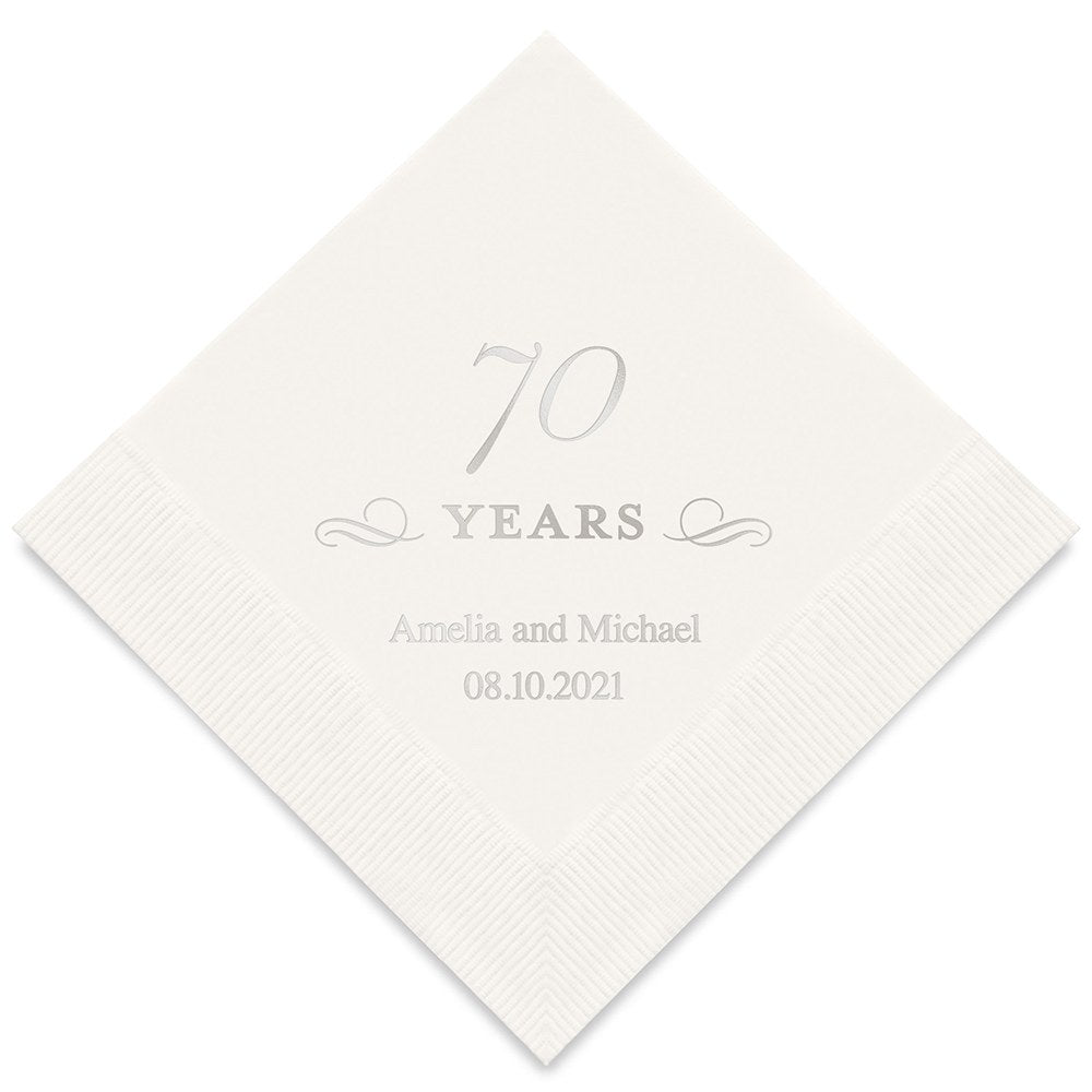 PERSONALIZED FOIL PRINTED PAPER NAPKINS - 70 Years
(50/pkg)