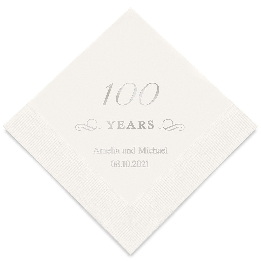 PERSONALIZED FOIL PRINTED PAPER NAPKINS - 100 Years

(50/pkg)