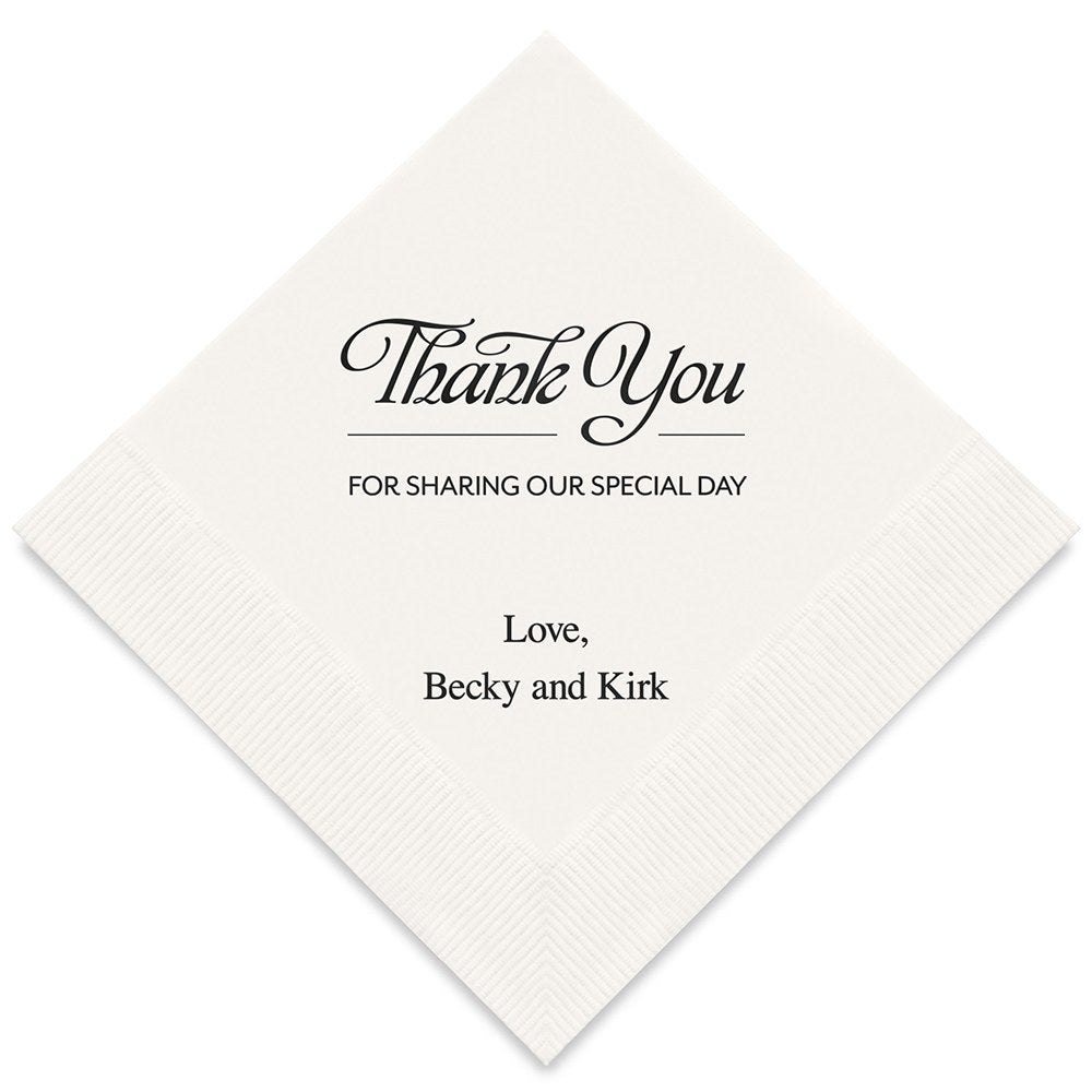 PERSONALIZED FOIL PRINTED PAPER NAPKINS - Thank You For Sharing
(50/pkg)