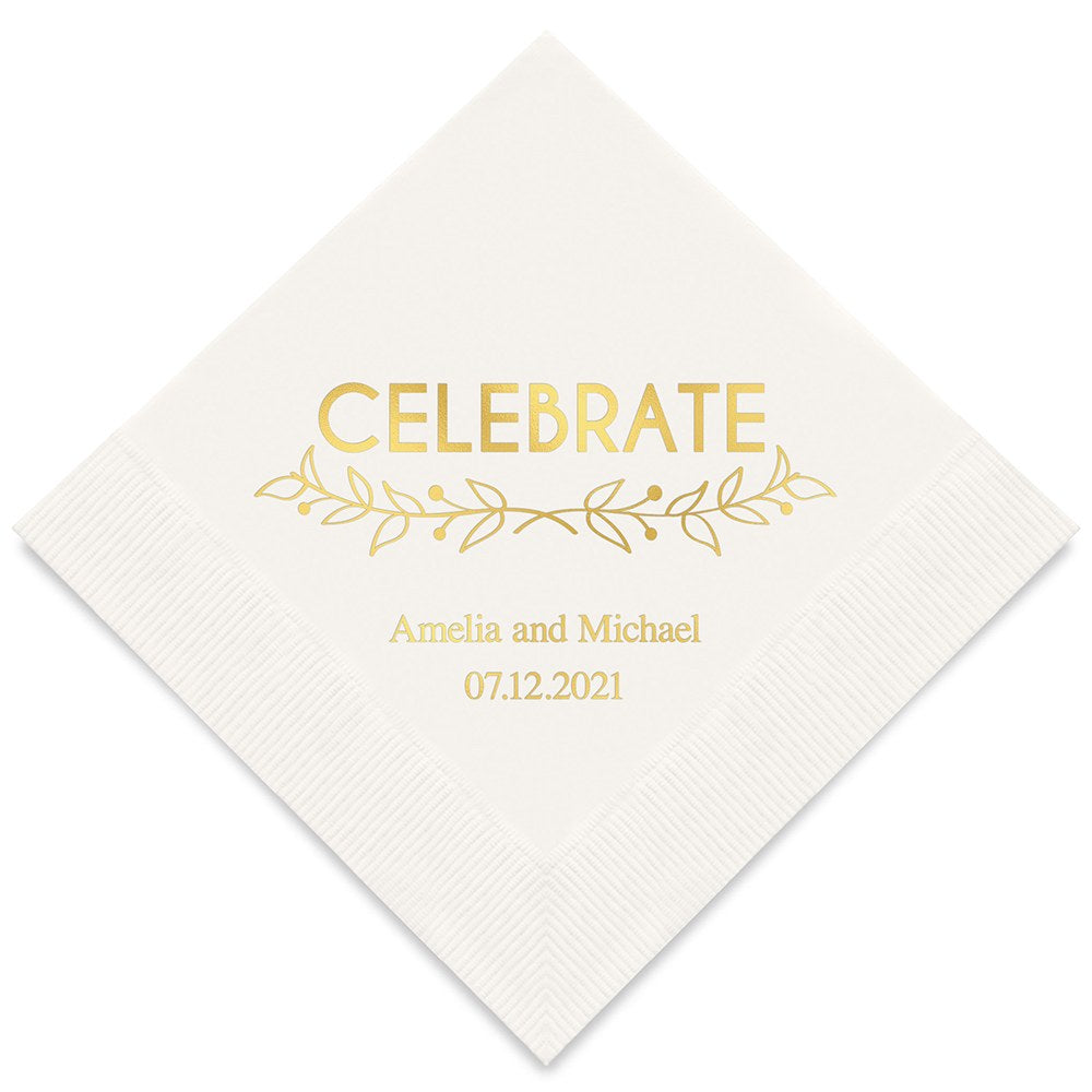 PERSONALIZED FOIL PRINTED PAPER NAPKINS - Woodland Pretty Celebrate
(50/pkg)