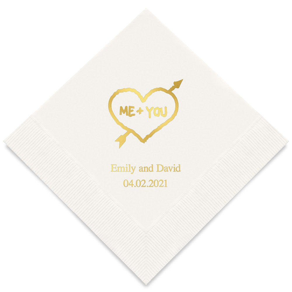PERSONALIZED FOIL PRINTED PAPER NAPKINS - Me+You In Heart And Arrow
 (50/pkg)