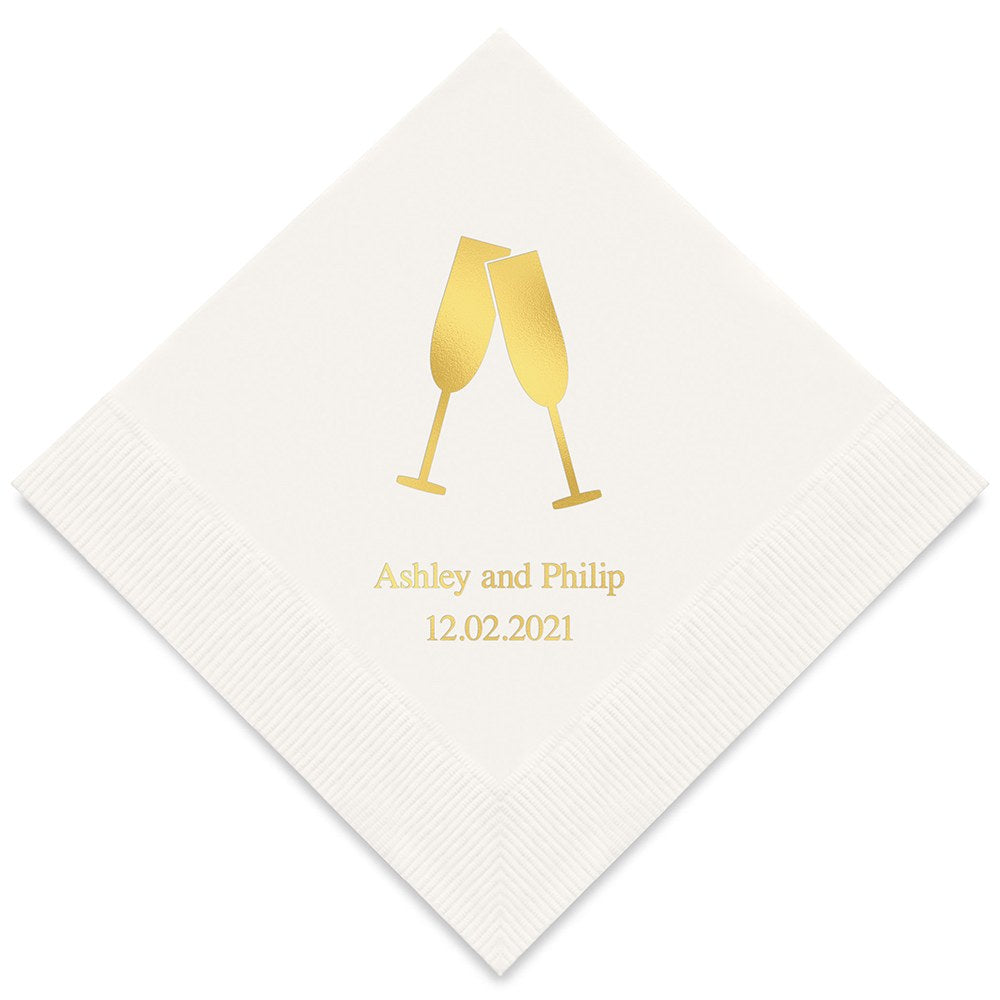 PERSONALIZED FOIL PRINTED PAPER NAPKINS - Champagne Flutes
(50/pkg)
