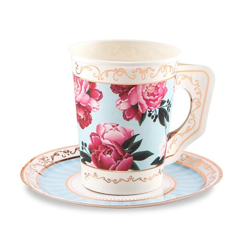 DISPOSABLE PAPER TEA CUP & SAUCERS (8/SET)