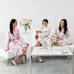 PINK WATERCOLOR FLORAL SILKY KIMONO ROBE ON PINK - AyaZay Wedding Shoppe