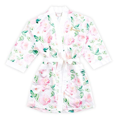 PINK WATERCOLOR FLORAL SILKY KIMONO ROBE ON WHITE - AyaZay Wedding Shoppe