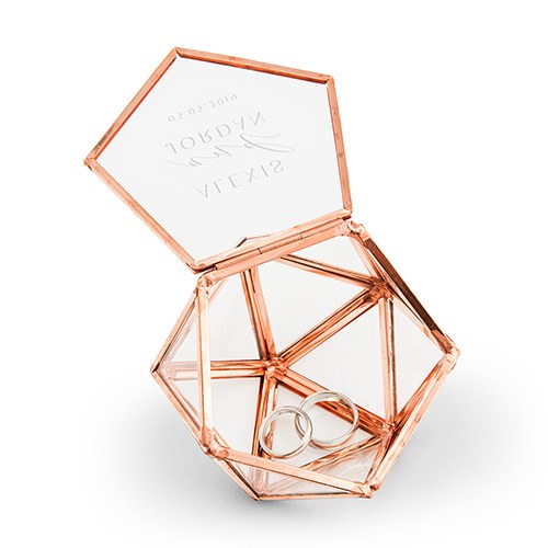 SMALL GLASS GEOMETRIC TERRARIUM STYLE RING BOX - MODERN COUPLE ETCHING - AyaZay Wedding Shoppe
