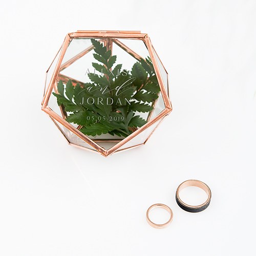 SMALL GLASS GEOMETRIC TERRARIUM STYLE RING BOX - MODERN COUPLE ETCHING - AyaZay Wedding Shoppe