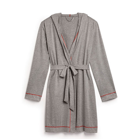 LADIES GREY WITH RED STITCHING HOODED SPA & BATH ROBE  - LARGE/XLARGE