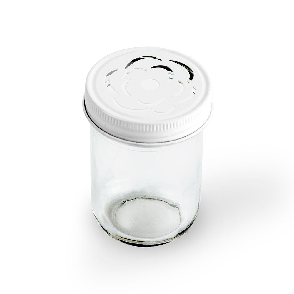 MASON JAR DRINK GLASSES WITH ROSE CUT OUT WHITE LID (12/pkg)