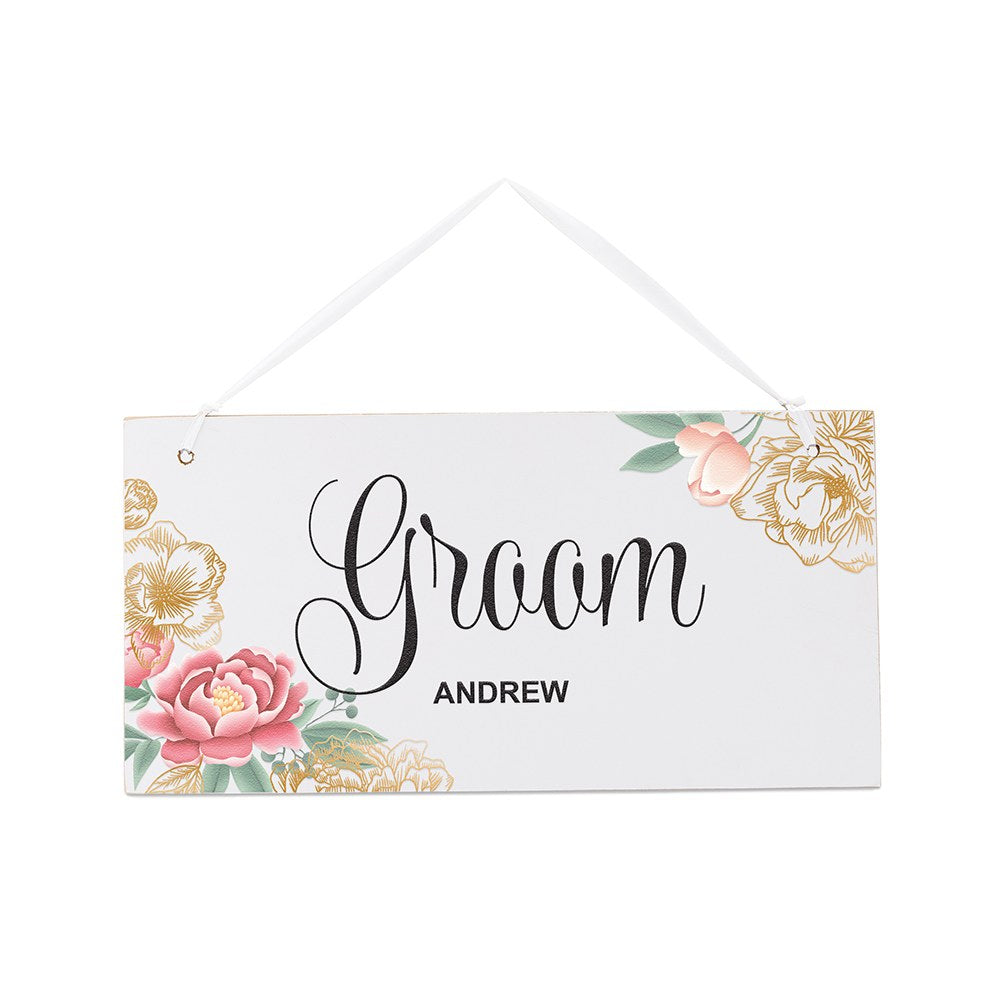 SMALL PERSONALIZED WOODEN WEDDING SIGN - WHITE MODERN FLORAL - GROOM