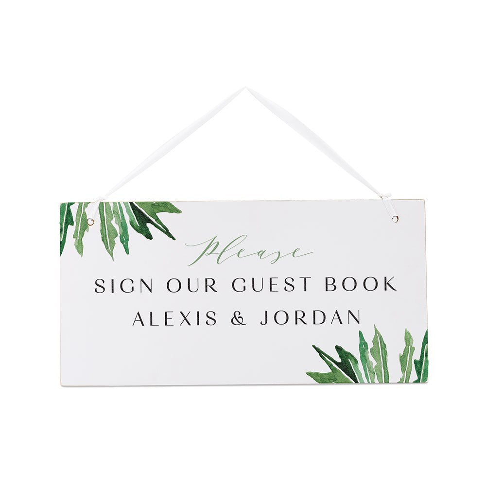 SMALL PERSONALIZED WOODEN WEDDING SIGN - WHITE FERN GREENERY