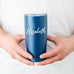 PERSONALIZED STAINLESS STEEL NAVY BLUE INSULATED TRAVEL MUG - CALLIGRAPHY PRINT