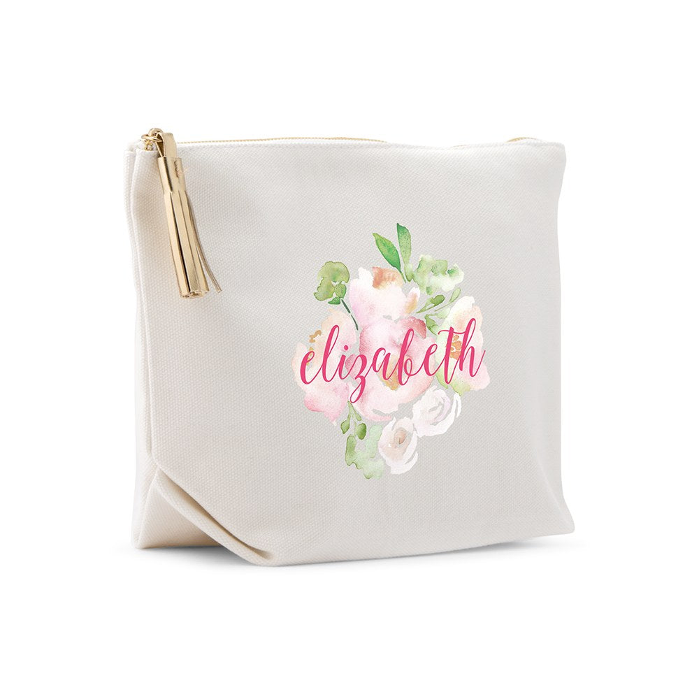 LARGE PERSONALIZED CANVAS MAKEUP & TOILETRY BAG FOR  WOMEN - FLORAL GARDEN
