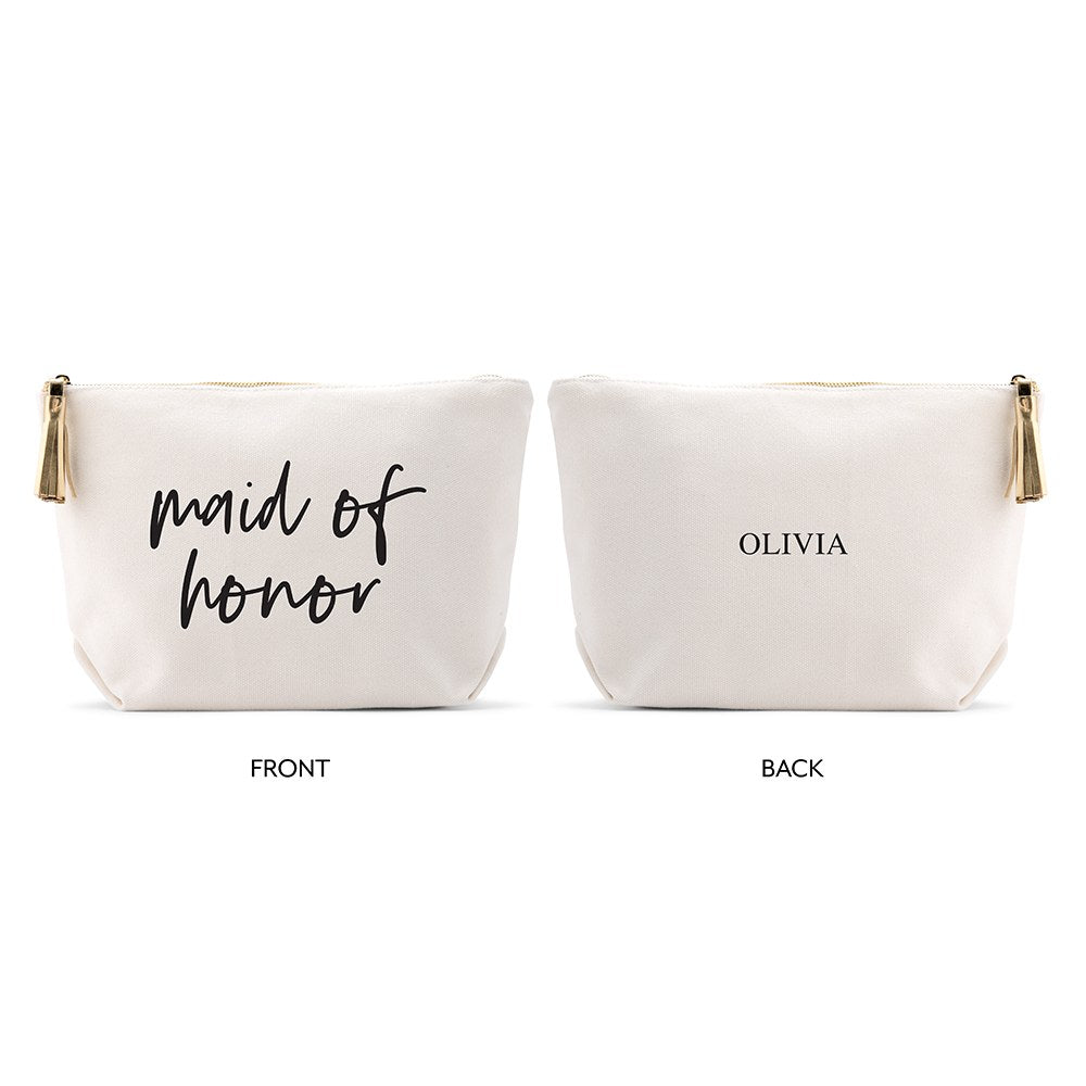 LARGE PERSONALIZED CANVAS MAKEUP & TOILETRY BAG FOR  WOMEN -  MAID OF HONOR SCRIPT