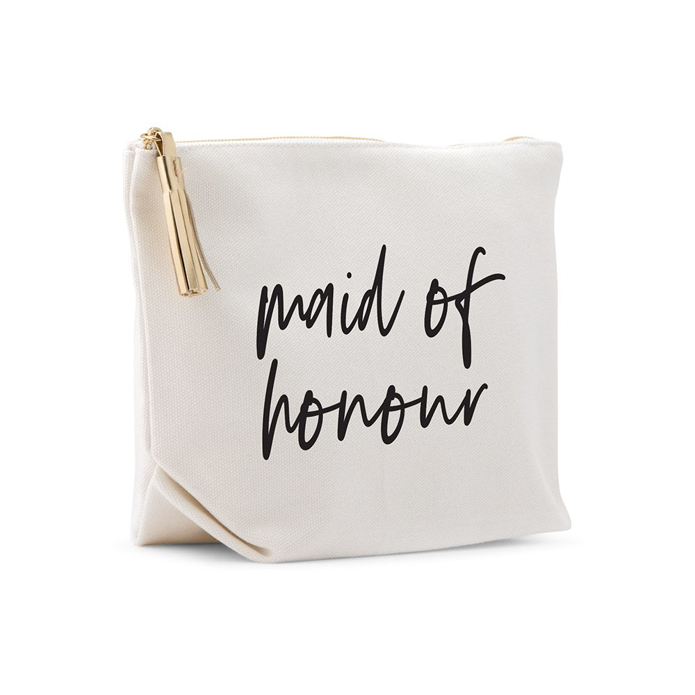 LARGE PERSONALIZED CANVAS MAKEUP & TOILETRY BAG FOR  WOMEN -  MAID OF HONOUR SCRIPT