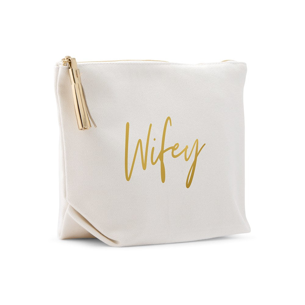 LARGE PERSONALIZED CANVAS MAKEUP & TOILETRY BAG FOR  WOMEN -  WIFEY SCRIPT