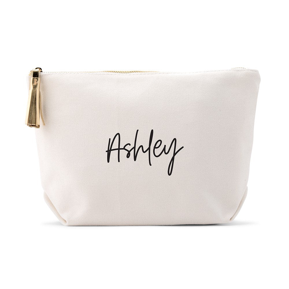 LARGE PERSONALIZED CANVAS MAKEUP & TOILETRY BAG FOR WOMEN - SCRIPT