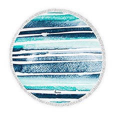 PERSONALIZED ROUND BEACH TOWEL - BLUE & WHITE STRIPED PATTERN