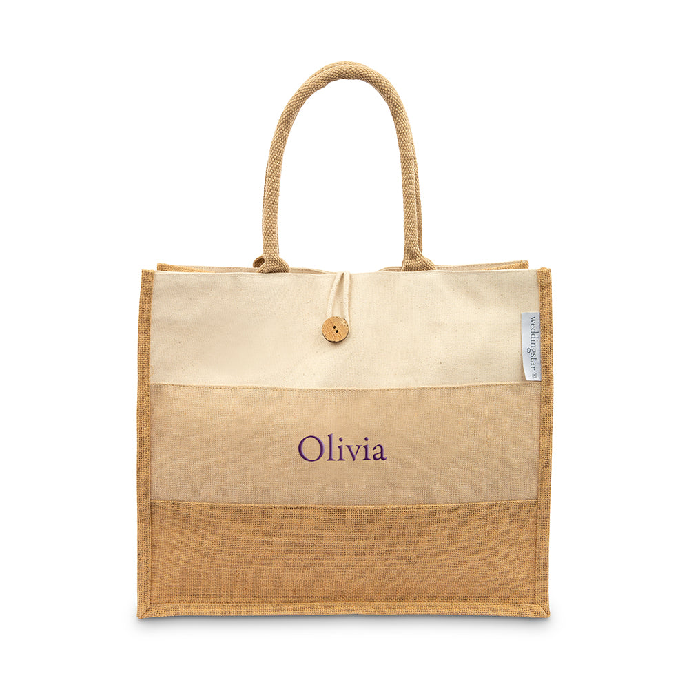 LARGE PERSONALIZED REUSABLE FABRIC BEACH TOTE - BURLAP OMBRE
