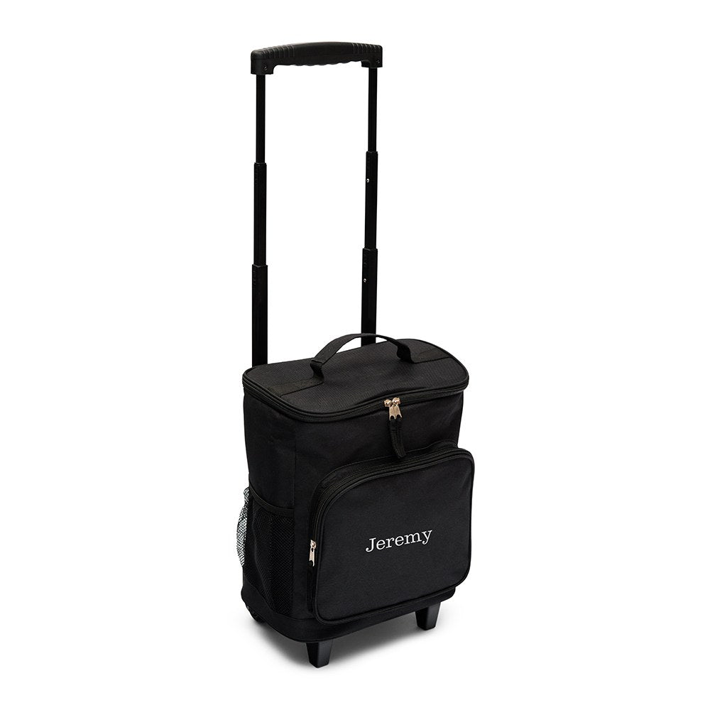 PERSONALIZED BLACK ROLLING COOLER BAG TROLLEY - MONOGRAM EMBROIDERED