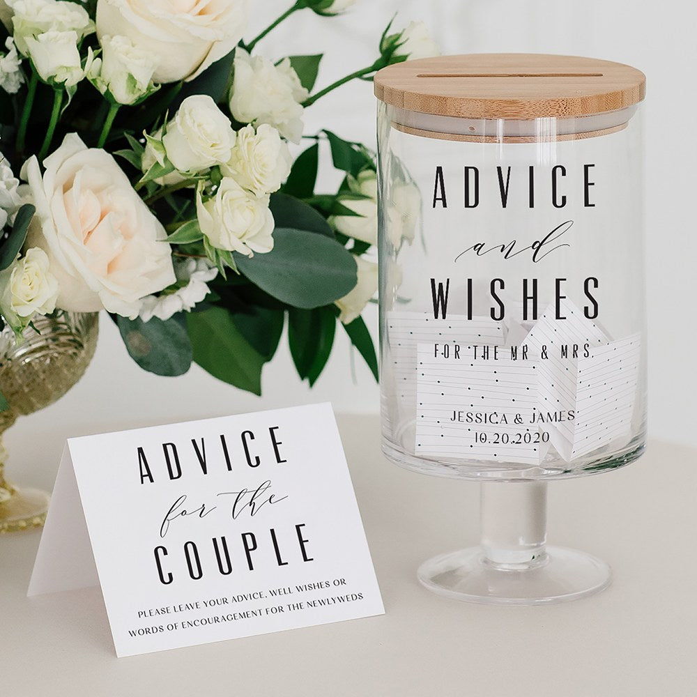 PERSONALIZED GLASS WEDDING WISHES GUESTBOOK JAR - ADVICE & WISHES