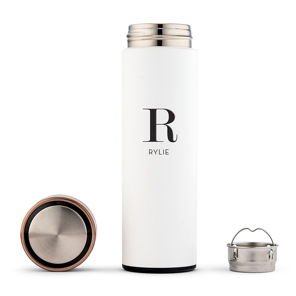 PERSONALIZED STAINLESS STEEL CYLINDER TRAVEL BOTTLE - MODERN SERIF INITIAL