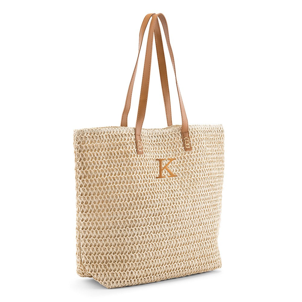PERSONALIZED EXTRA-LARGE WOVEN STRAW TOTE BAG