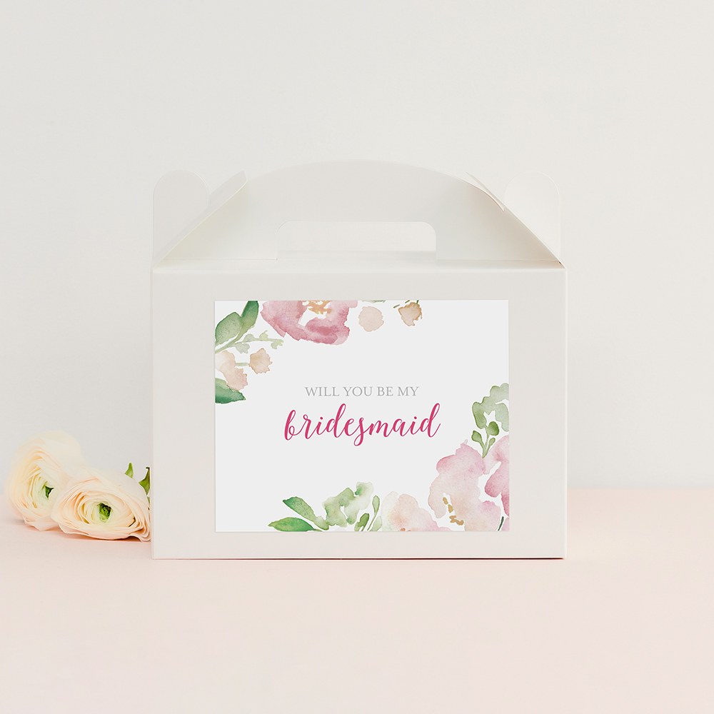PERSONALIZED WHITE RECTANGLE PAPER BOX WITH HANDLE - FLORAL GARDEN PARTY