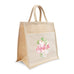 PERSONALIZED WOVEN JUTE MEDIUM TOTE BAG WITH POCKET -  FLORAL GARDEN PARTY